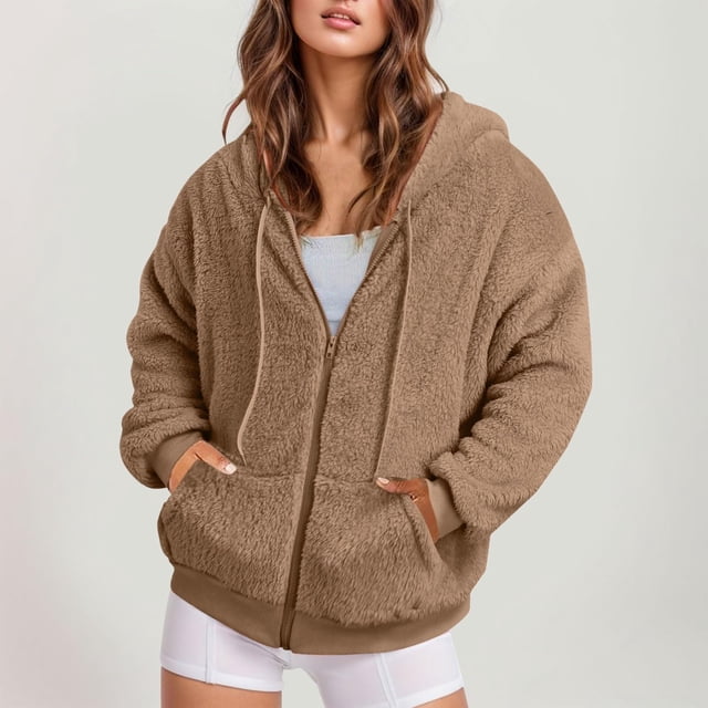 LOVZFMLL Vestes pour Femmes Mode Chandail à Fermeture Éclair à Col en V pour Femmes Hauts à Enfiler Manches Longues Blouse à Capuche Chandail