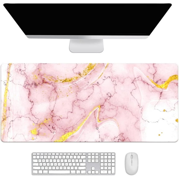 Pink Gold Marble Desk Mat, Desk Accessory, Cute Workspace, Trendy Workspace, Trendy, 35.4x15.7in Large Gaming Mouse Pad, Cute Desk Topper, Pretty Desk Pad