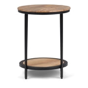 Simpli Home Jenna 18 inch Wide Solid Mango Wood and Metal Round Side Table in Natural