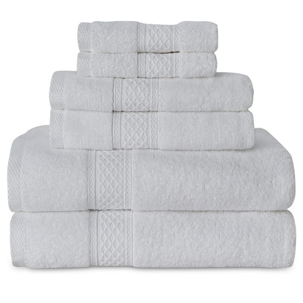 Gogreen Juego de Toallas de Baño de 6 Piezas, 2 Toallas de Baño, 2 Toallas de Mano y 2 Toallitas, Toallas 100% Algodón Muy Absorbentes para Baño, Gimnasio, Hotel (Gris Claro)