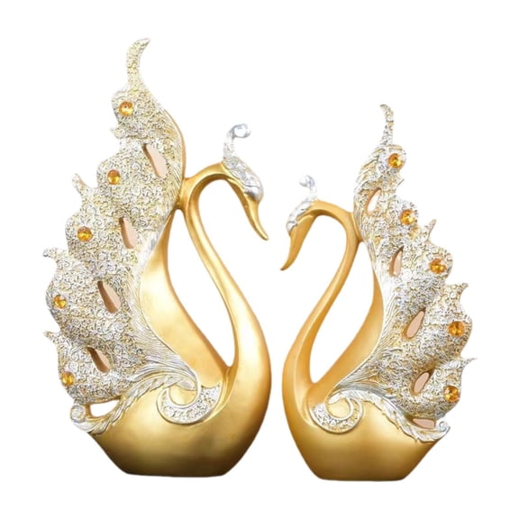 FashionCha 2 Pieces Love Swan Statue Swan Sculpture Statues Collection Animal Creative Home golden