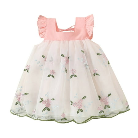 

Toddler Girls Fly Sleeve Floral Embroidery Ruffles Dress Dance Party Dresses Clothes Corduroy Overall Dress Long Girls Two Piece Dress Toddler Girl Corduroy Girls Dresses Swing Casual Dress Pale Rose