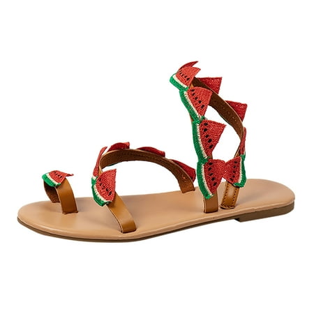 

Xboschi Womens Sandals Comfortable Sandals for Women 2024 Women Summer Watermelon Decoration Flock On Casual Open Toe Flat Soft Bottom Breathable Shoes Sandals