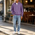 thumbnail image 4 of Mens Zip Up Sweatshirt No Hood Mock Neck Sweatshirts Men's Fleece Jackets Full Zip Lightweight Jacket Seam Pocket Purple M, 4 of 8
