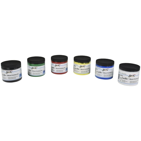 Sax Water Soluble Block Printing Ink, Pint Jars, Assorted Colors, Set of 6