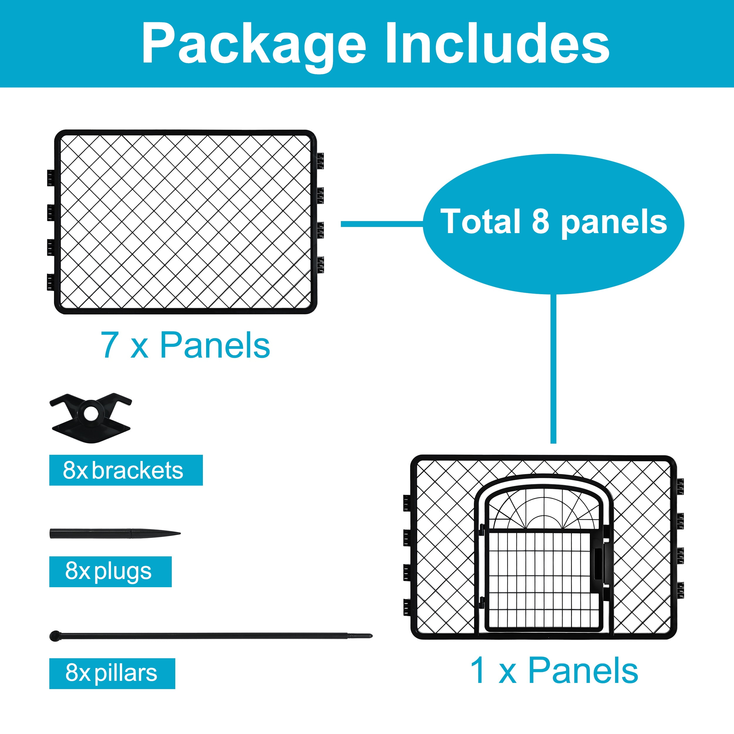 Vibrant Life 8-Panel Plastic Playpen for Dogs, Black 24"
