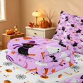 thumbnail image 5 of Homewish Cartoon Witch Cat Zipper Full Size Comforter Sets with Fitted Sheet and 2 Pillowcases for Girls, Halloween Spooky Animal Zipper Bedding Set, Light Lavender, Pumpkin Bat Reversible, 5 of 7