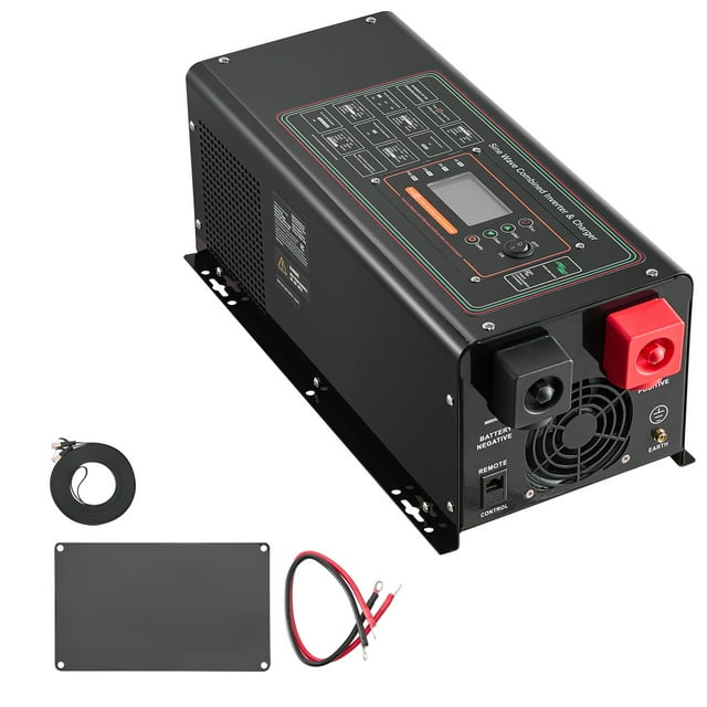 KFFKFF Pure Sine Wave Inverter Charger, 2000 Watt, DC 12V to AC 120V Power Inverter with LCD Display, Remote Control, Solar Inverter for Off-Grid Solar RV Boat Home