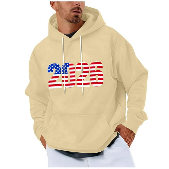 Hooded Sweatshirt Men, Casual Fashion Print Pullover Drawstring Long Sleeve, Men's Hooded Sweatshirt