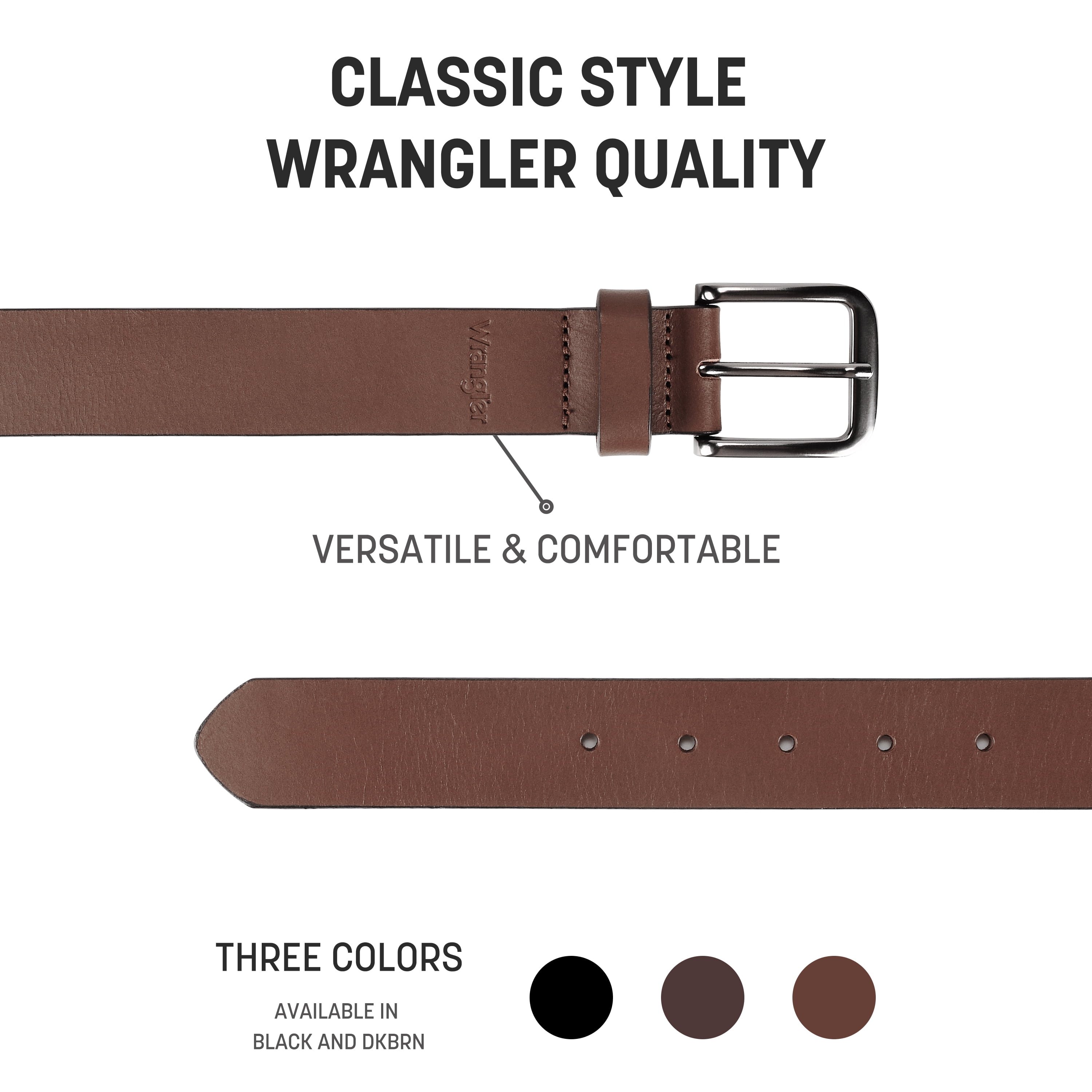 Wrangler Leather Belt for Men, Casual Everyday Brown, Size 36