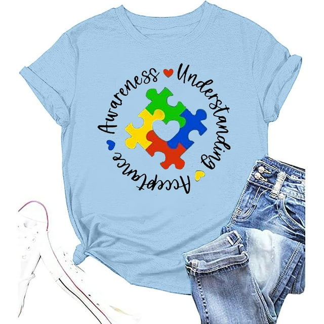 JAKANYQ T-Shirts pour Femmes T-Shirt d'Été Décontracté Col Rond Imprimé Lettre Tee Confortable