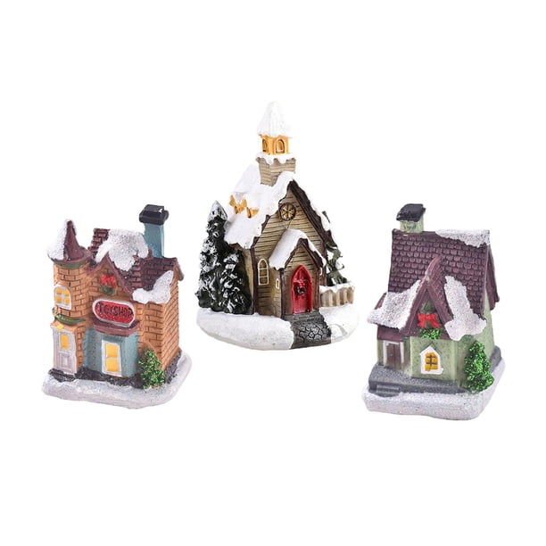 3 × lindas figuras de estatua de casa iluminadas en miniatura para regalo de festival de mesa EstiloG