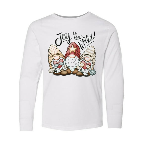 Inktastic Joy to the World Christmas Gnomes Long Sleeve Youth T-Shirt