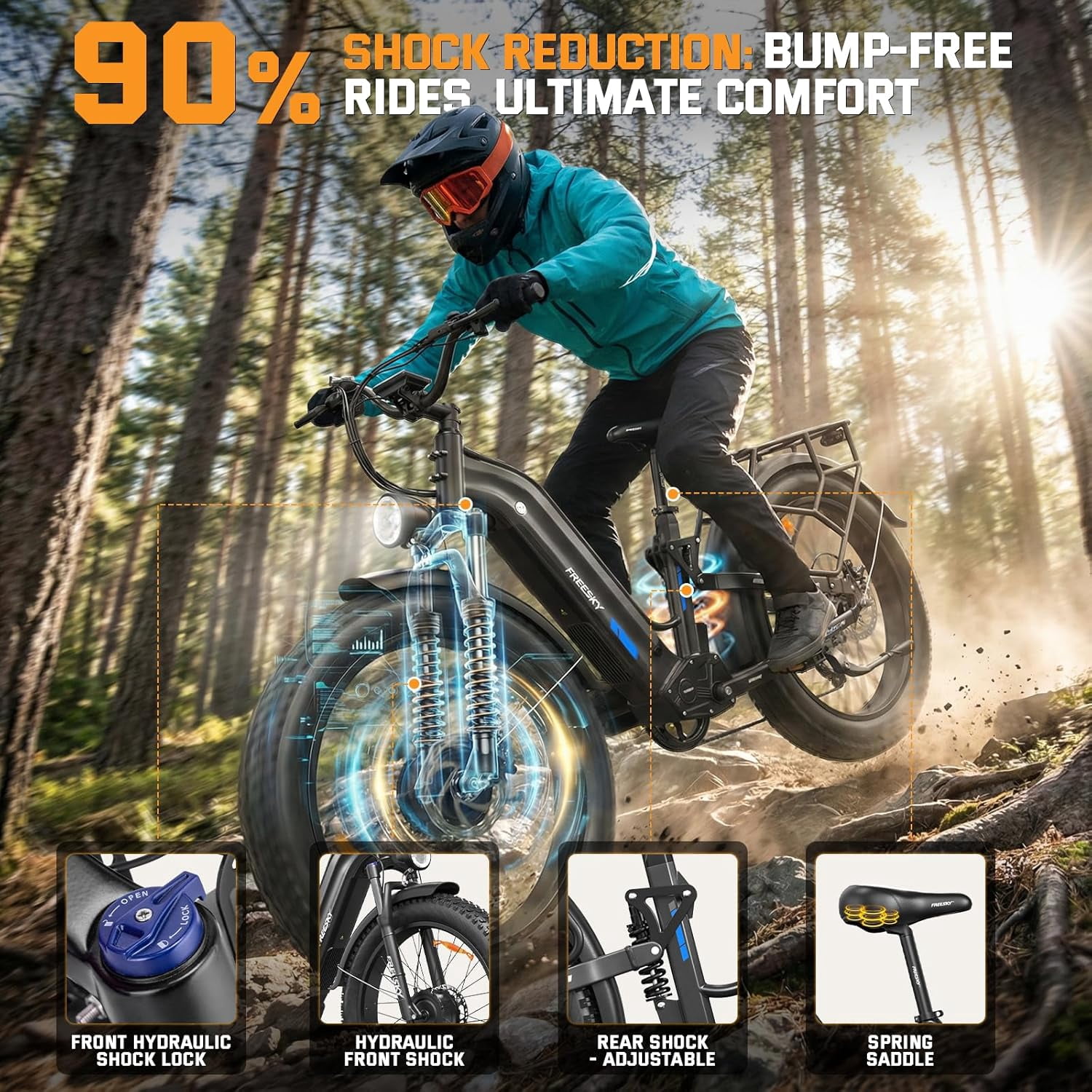 FREESKY Ranger AIR Dual Motor 3500W Electric Bike for Adults, 200NM Fast Ebike, 105 Miles Long Range Full Suspension 26" Fat Tire Electric Mountain Bicycle for Hunting Commuting Off-Road