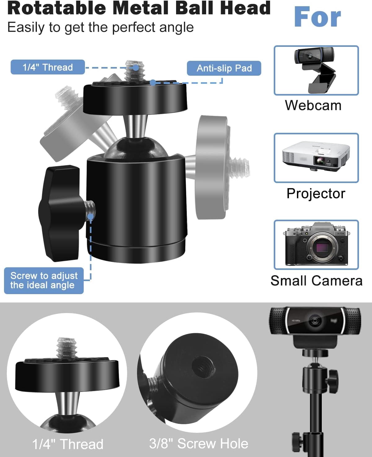 Desktop Webcam Tripod Stand, Extendable Webcam Camera Stand Tripod for Logitech Stream Webcam C925e C922x C922 C930e C930 C920 C615 and Other Devices with 1/4" Thread