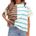 thumbnail image 1 of BVOFAR Chemises Décontractées à Manches Courtes pour Femmes, T-Shirts à Rayures et Blocs de Couleur, Col Rond, Hauts Amples d'Été 2025, 1 of 8