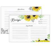 Outshine Premium Recipe Cards 4x6 Inches, Sunflower Design (Set of 50) | No-Smear Double Sided Thick Cardstock | Bulk Blank Recipe Cards for Recipe Box 4x6 | Gift for Mom, Sister, Daughter, Friend