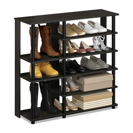 Furinno 6-Tier Turn-N-Tube Multi Storage Shoe Rack, Wood, Brown and Black
