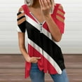 thumbnail image 2 of Flag Trinidad Tobago Womens Summer V Neck Zipper Top Short Sleeve T Shirt Off Shoulder Top Casual Classy Loose Shirts, 2 of 7