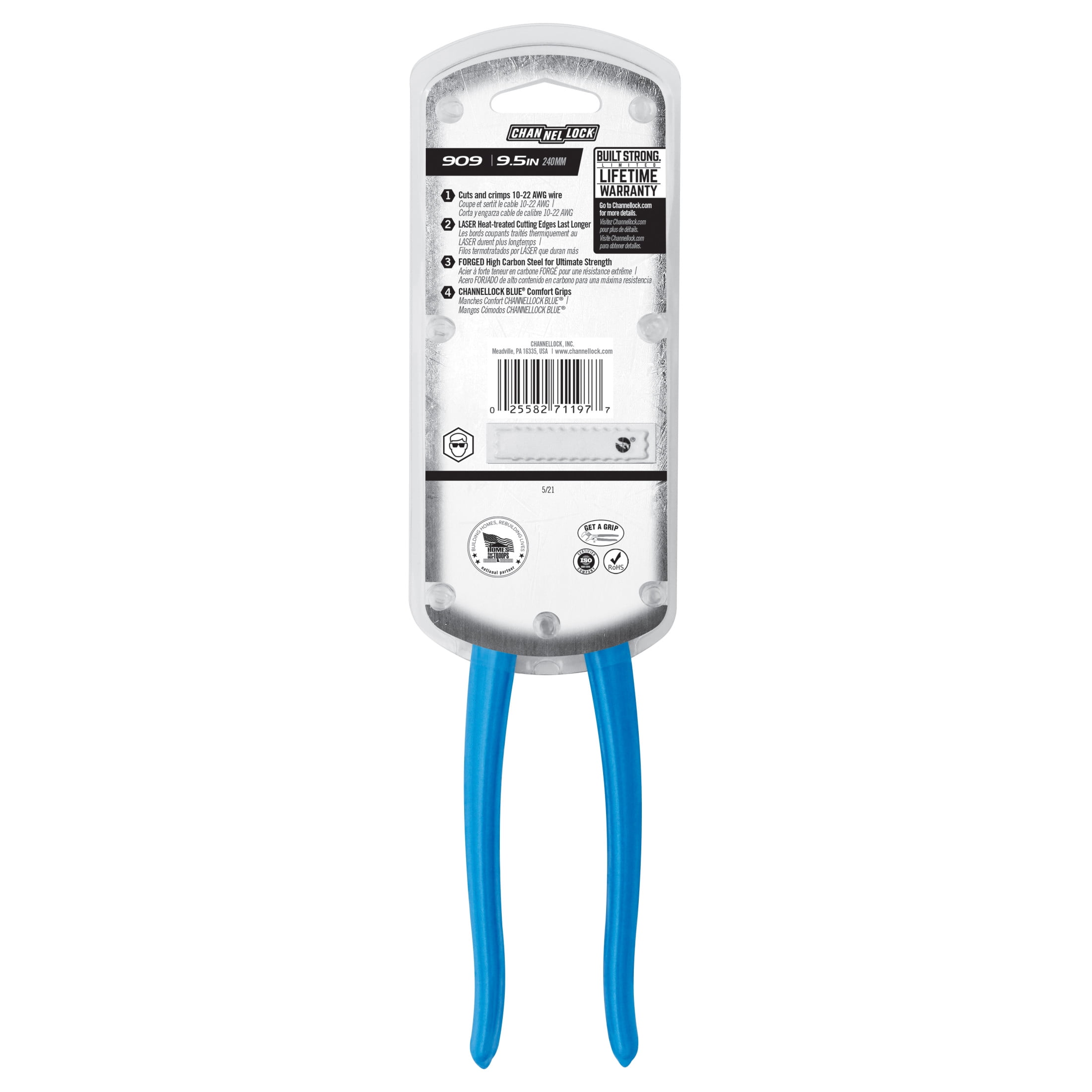 CHANNELLOCK 9.5-inch Wire Crimping Pliers, Ideal for Insulated and Non-insulated Connections and Terminals Using 10-22 AWG Wire, Made in USA (909)