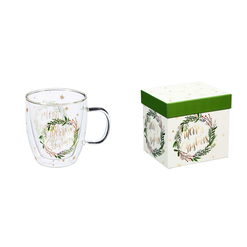 Cypress Double Wall Glass Café Cup w/ Box, 12 OZ., Merry Christmas