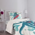 thumbnail image 3 of Ambesonne Ride the Wave Quilted Bedspread Set 2 Pcs, Surfer Octopus, Twin Size, Petrol Blue Turquoise, 3 of 5