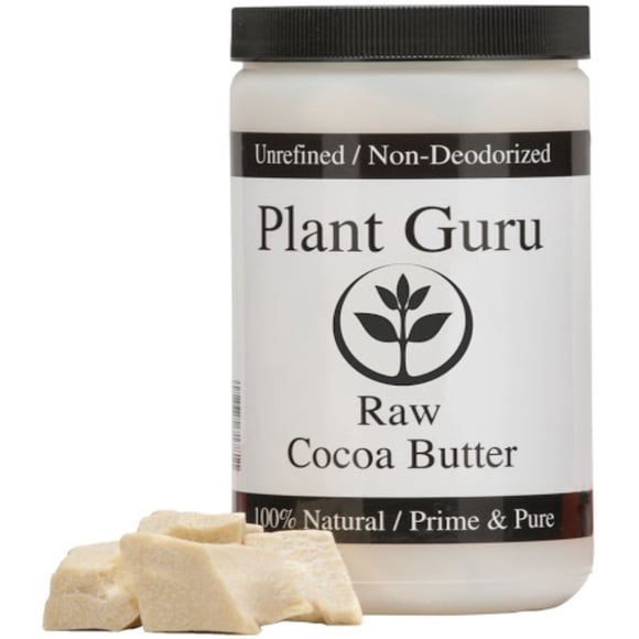Manteca de cacao cruda Plant Guru 16 oz. / 1 lb. puro sin refinar GRADO ALIMENTARIO Arriba Nacional Cacao Bean Bulk Rico aroma de chocolate para bálsamos labiales Estrías Base DIY para mantequillas