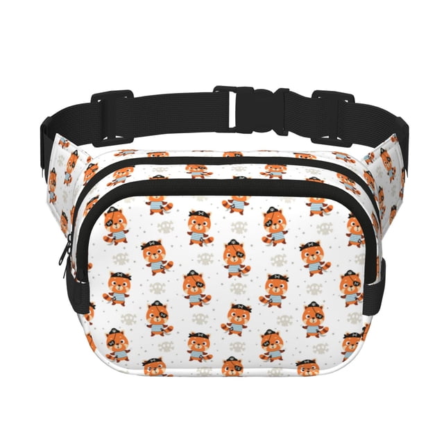 Lsque Sac Banane Carré à Double Couche Motif Petit Pirate Rouge, Tissu en Sergé Durable avec Ceinture Réglable, Randonnée en Plein Air, Course, Voyage