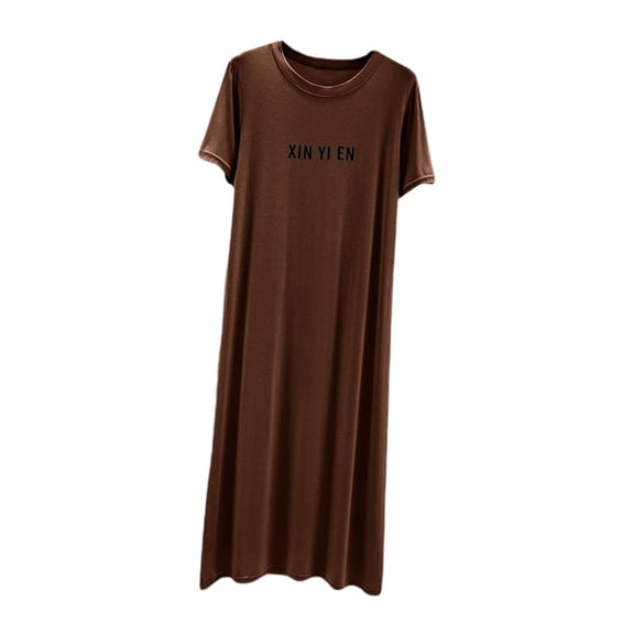 Tnhcen Women's Long Loose Modal Cotton Polyester Short Sleeve Nightgown Casual Sleepwear Dress, Loose Fit Plus Size M - XL