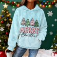 thumbnail image 2 of Women's Hooded Long Sleeve Christmas Printed Flannel Top Hooded Sweatshirt for Winter Comfort and Holiday Fashion,Light Blue,S, 2 of 7