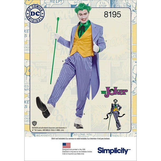 Simplicity DC Comics Men's Joker Costume Pattern, 1 Each Simplicity DC Comics Men's Joker Costume Pattern, 1 Each