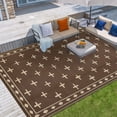 thumbnail image 3 of HIWEAVER 9' x 18' Brown Outdoor Rug PP Plastic Straw Woven Waterproof Patio Rug with Border Portable Outside Carpet for Balcony Deck Picnic Garden Decor, 3 of 7