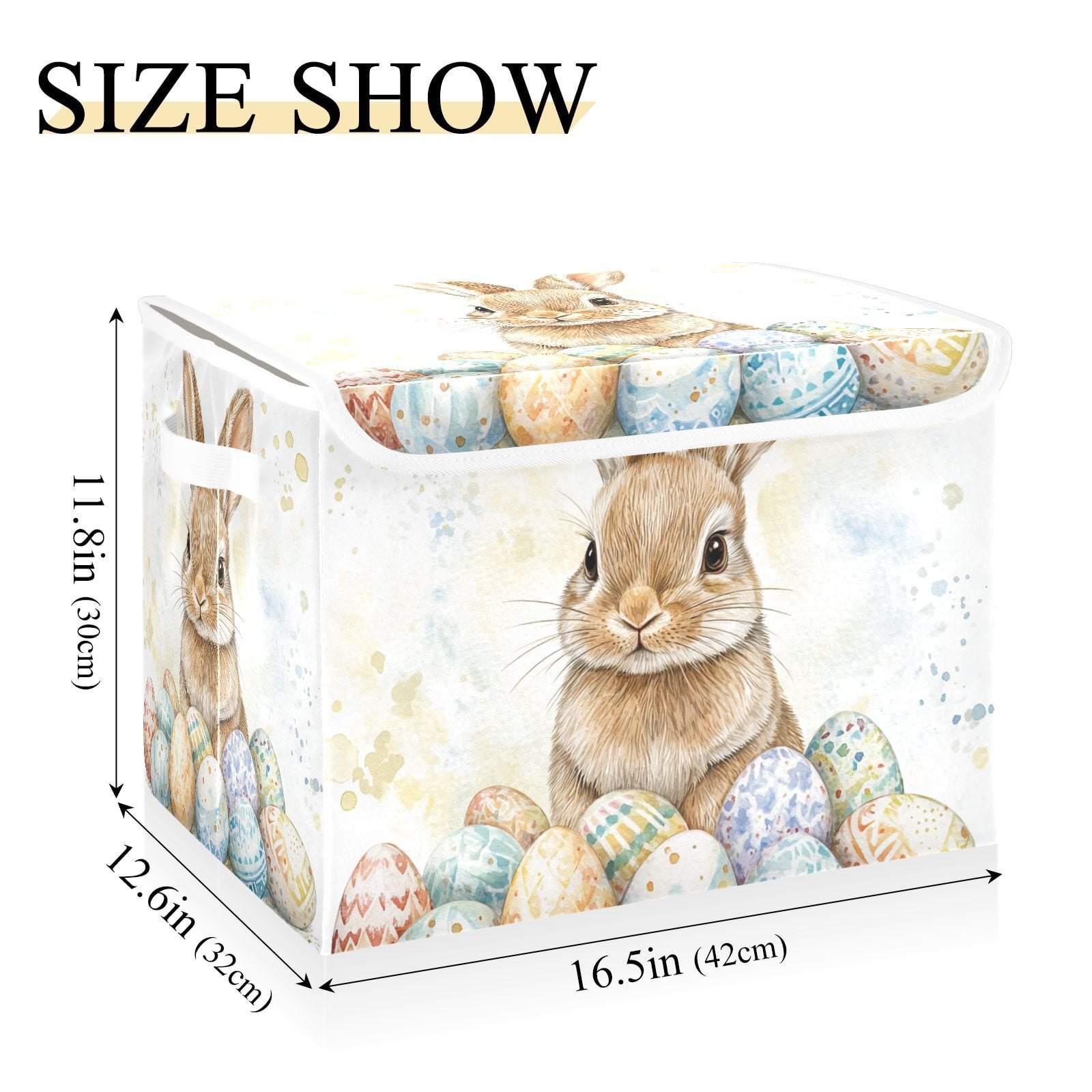 Bunny Easter Eggs Rabbit Storage Basket for Shelves Foldable Container Organizer for Organizing Toys Clothes Books with Handles