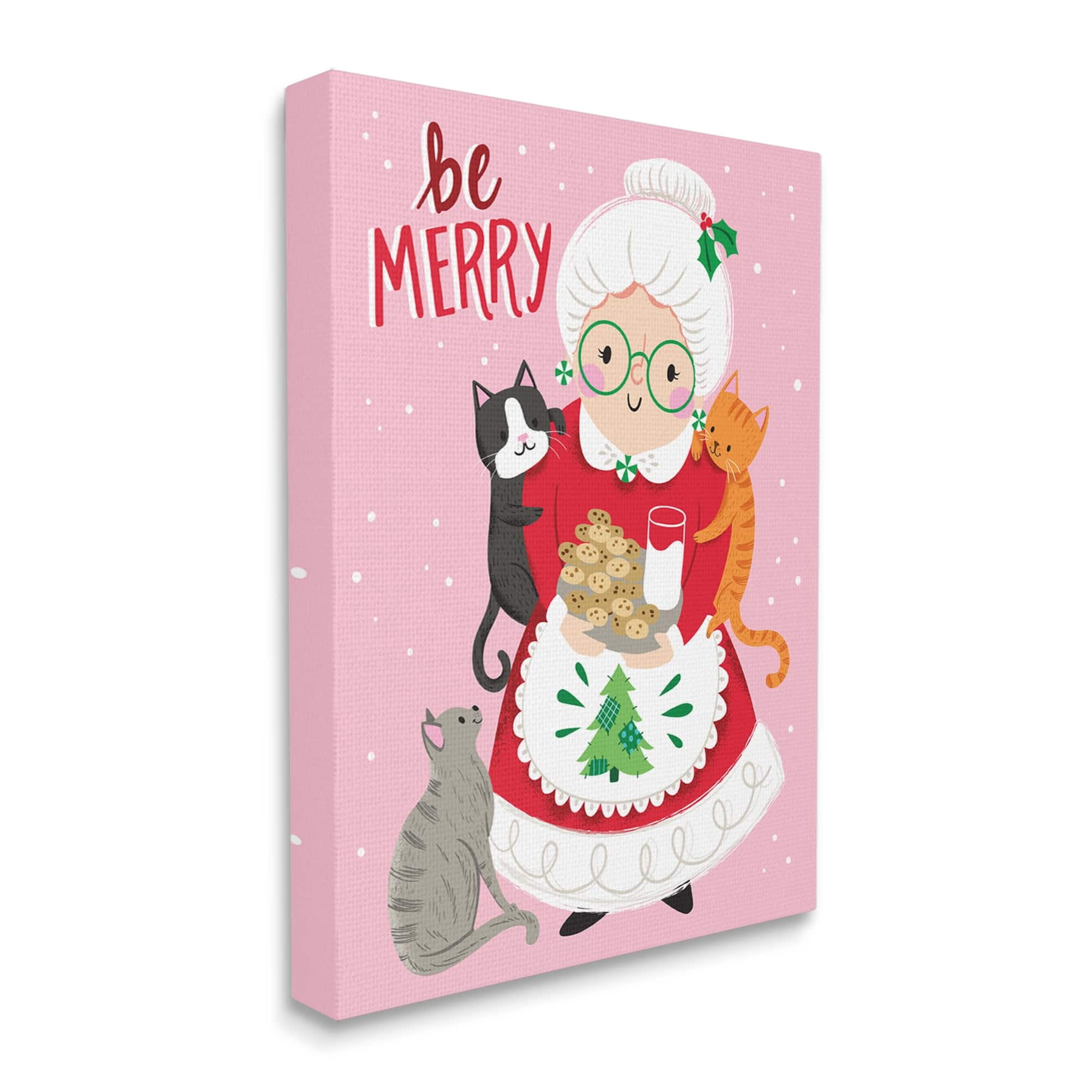 Be Merry Grandma Christmas Cookies Cats Perched Holiday Graphic Art Gallery-Wrapped Canvas Print Wall Art