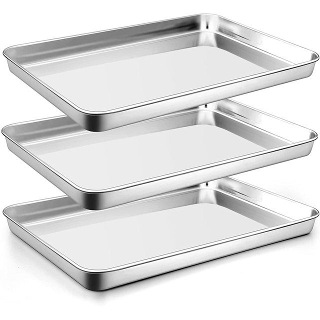 Small Baking Toaster Oven Pan P&P CHEF Stainless Steel Toaster Oven Tray Rectangle .\uD x .\uD x \uD Non Durable Mirror Finish Easy Clean