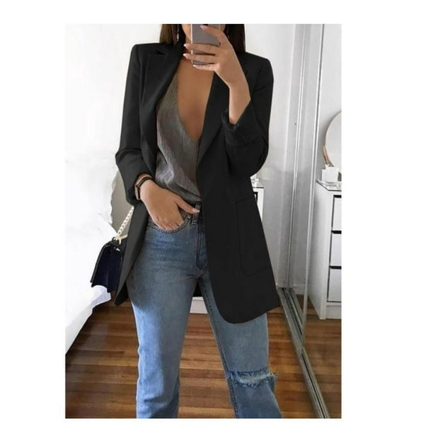 Mujer OL senora Formal Blazers primavera otono elegante ajustado manga larga Blazers chaqueta abrigo Casual negocios solido Blazer prendas de vestir nuevo Bodega Aurrera en linea