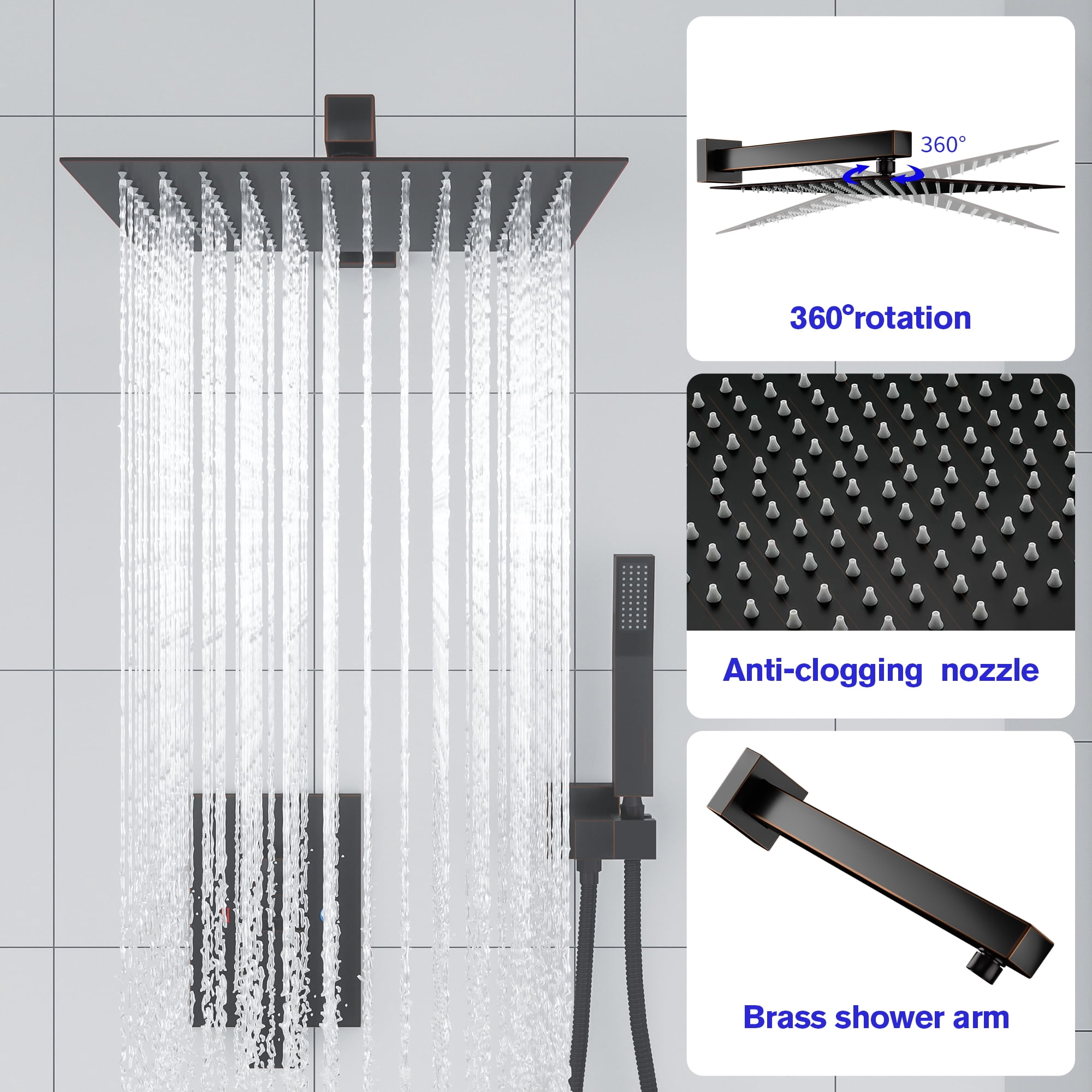Shower System - Waterfall Tub Spout Shower Faucet Set with 12 Inch Rain Shower Head Wall Mounted Shower Set ORB with Contain Rough-in Valve Body and Trim