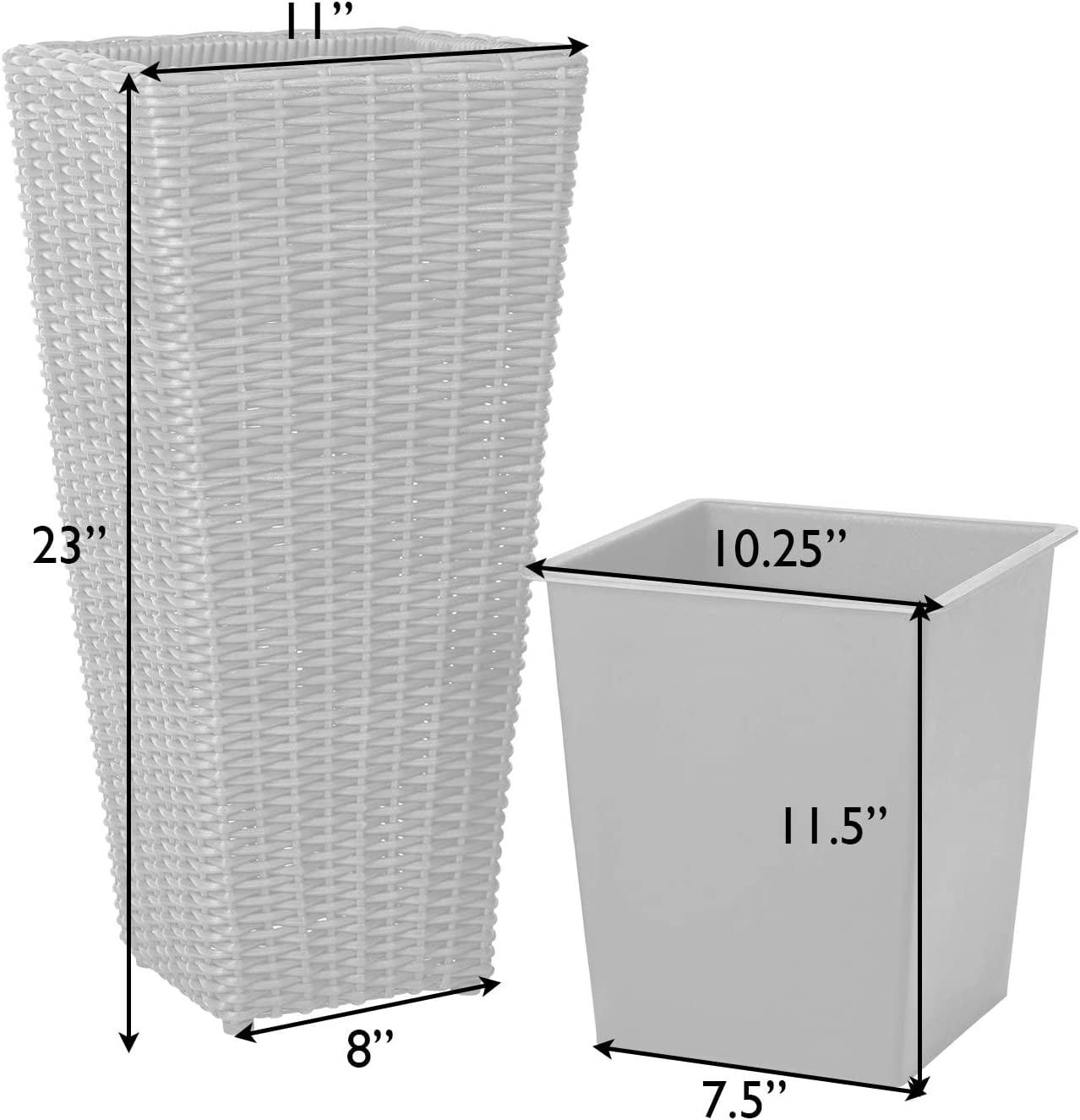 Wicker All-Weather Planter Set with Liners Tall Plant Decor Box for Outdoors Patio Herb Garden Furnishings - Mocha - Pack of 2