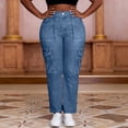 thumbnail image 4 of Straight Jeans for Women Fashion Casual Elastic Waist Pants Imitation Denim Pants with Pockets, 4 of 8