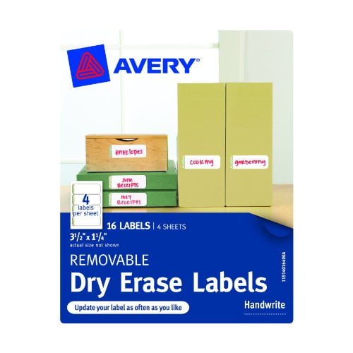 Avery Removable Avery Dry Erase Labels, 1.25 x 3.5Inches, Pack of 16