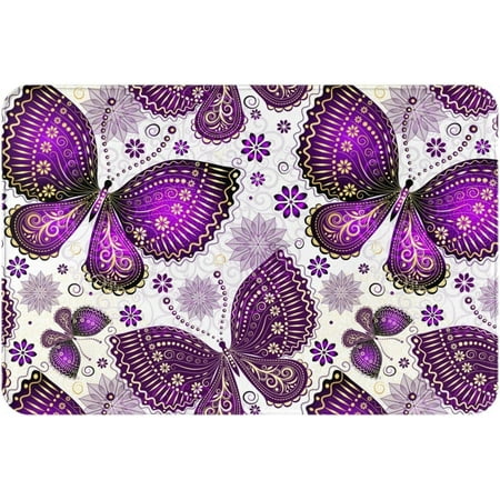 

Bath Rugs Purple Butterflies with Abstract Golden Texture Door Mat Outdoor Cute Floral Animal Painting Doormat Non Slip Absorbent Bathroom Rug Carpet for Home Entrance Kitchen 20x32 Inch