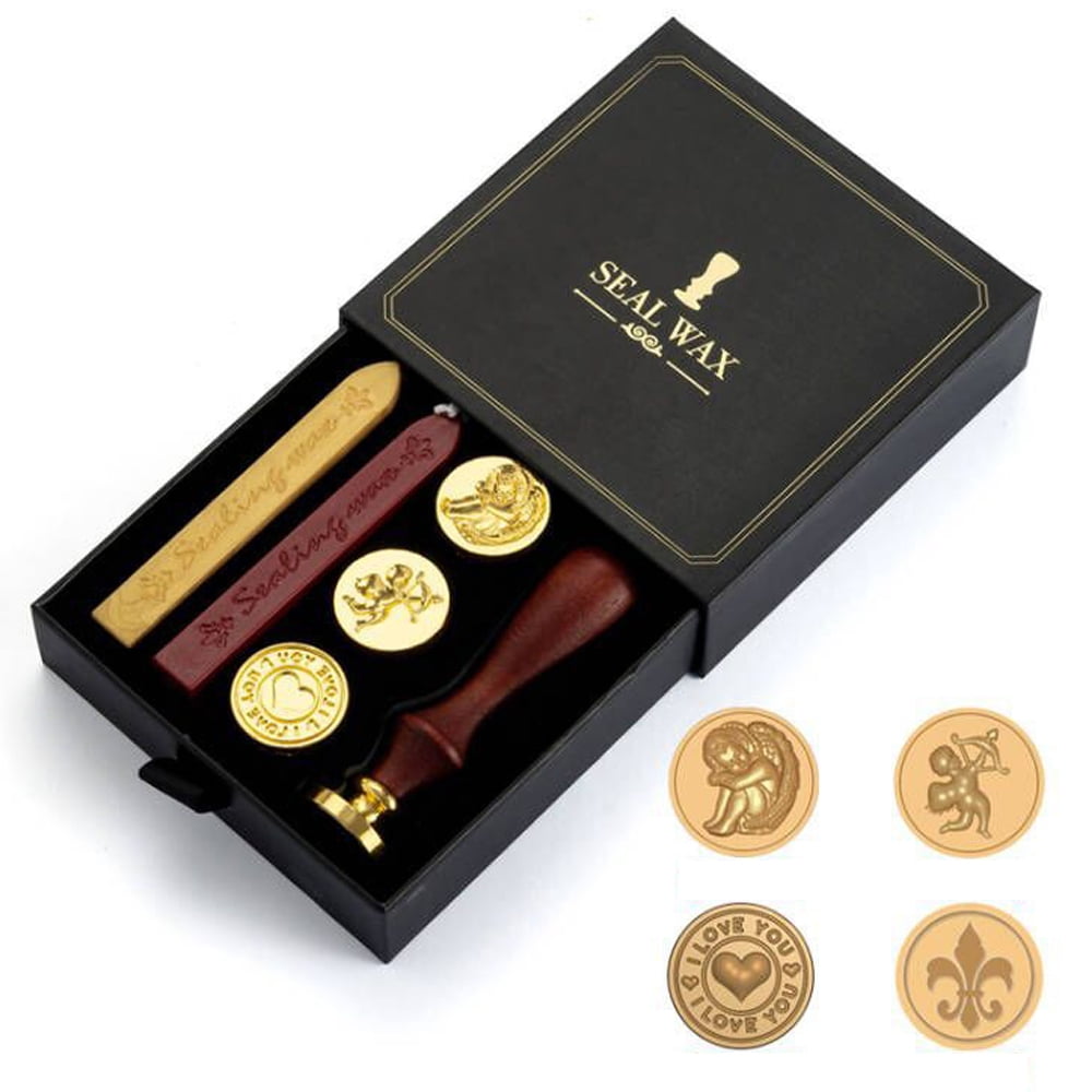 Wax Seal Stamp Kit, Include Wax Stamp Brass Heads with Wooden Hilt, for  Holiday, Postcards, Invitations 
