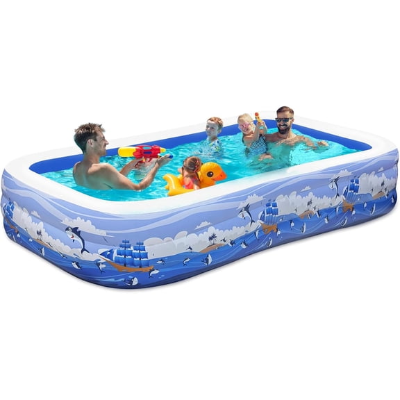 Inflatable Pool for Kids and Adults, 145" x 71" x 22" Family Full-Sized Inflatable Swimming Pool, Durable Thickened Above Ground Blow Up Pool for Kids Pools for Backyard Outdoor and Indoor