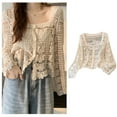 thumbnail image 3 of Yokua Hollowed Knit Lace Cover Up Jackets Crochet Floral Sweater Cardigan for Womens, 3 of 12