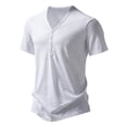 thumbnail image 2 of PMVFHDE Mens T Shirts Fashion Basic V Neck 4 Button Placket Slub Cotton Short Sleeve Casual Blouse Comfortable Summer Top, 2 of 8