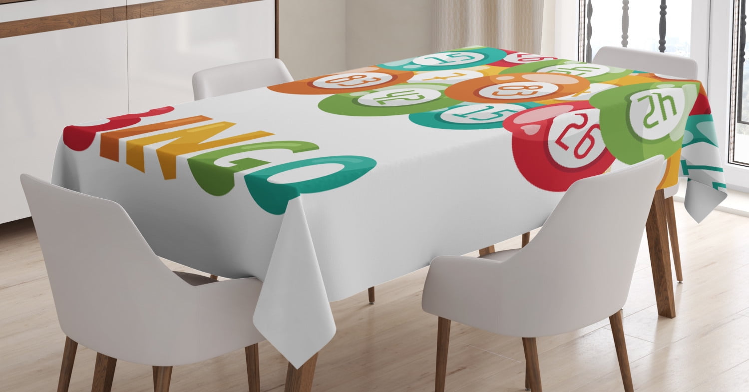 Bingo Tablecloth, Lottery Game Illustration Colorful Balls with Various