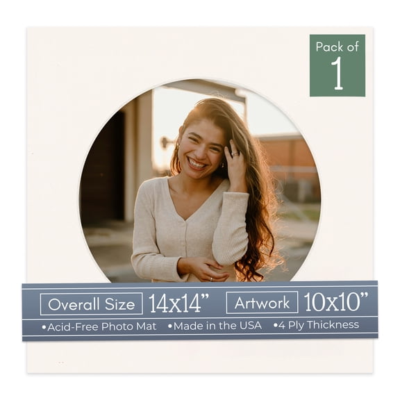 Silver Mist Picture Frame Mat for 14x14 Frames - Circle Opening for 10x10 Photos - 1 Mat