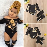 Cute Newborn Infant Baby Girl Flower Romper Jumpsuit+Leg Warmers 3Pcs Outfits Set