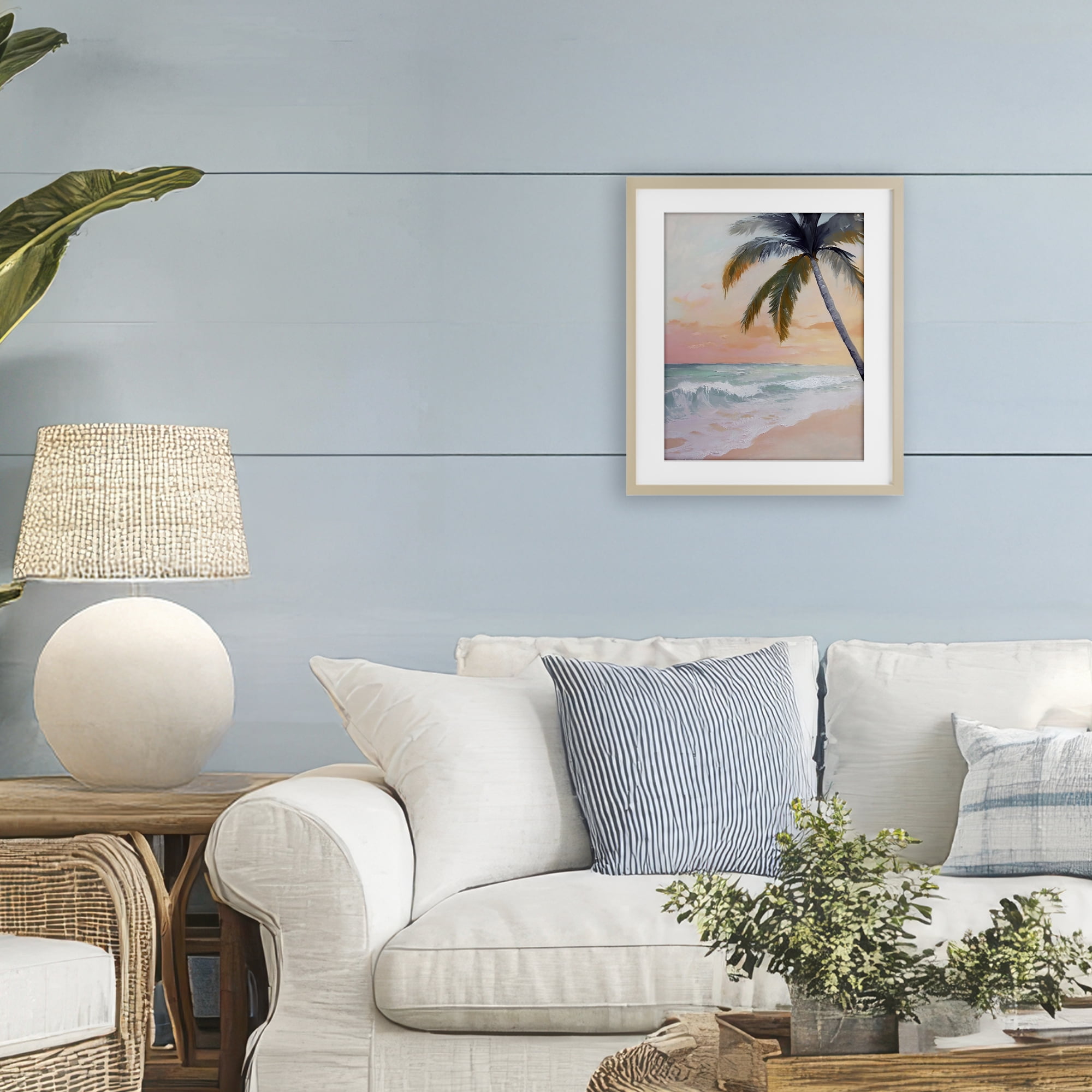 Stupell Industries Tranquil Sunset & Beach Palm Birch Framed Print Under Glass, design by Creative Studio