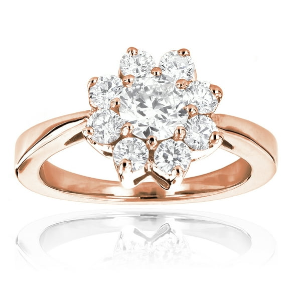 Ladies Diamond Cluster Rings: 14K Gold Diamond Flower Ring 1.3 Ctw (Rose Gold Size 6)